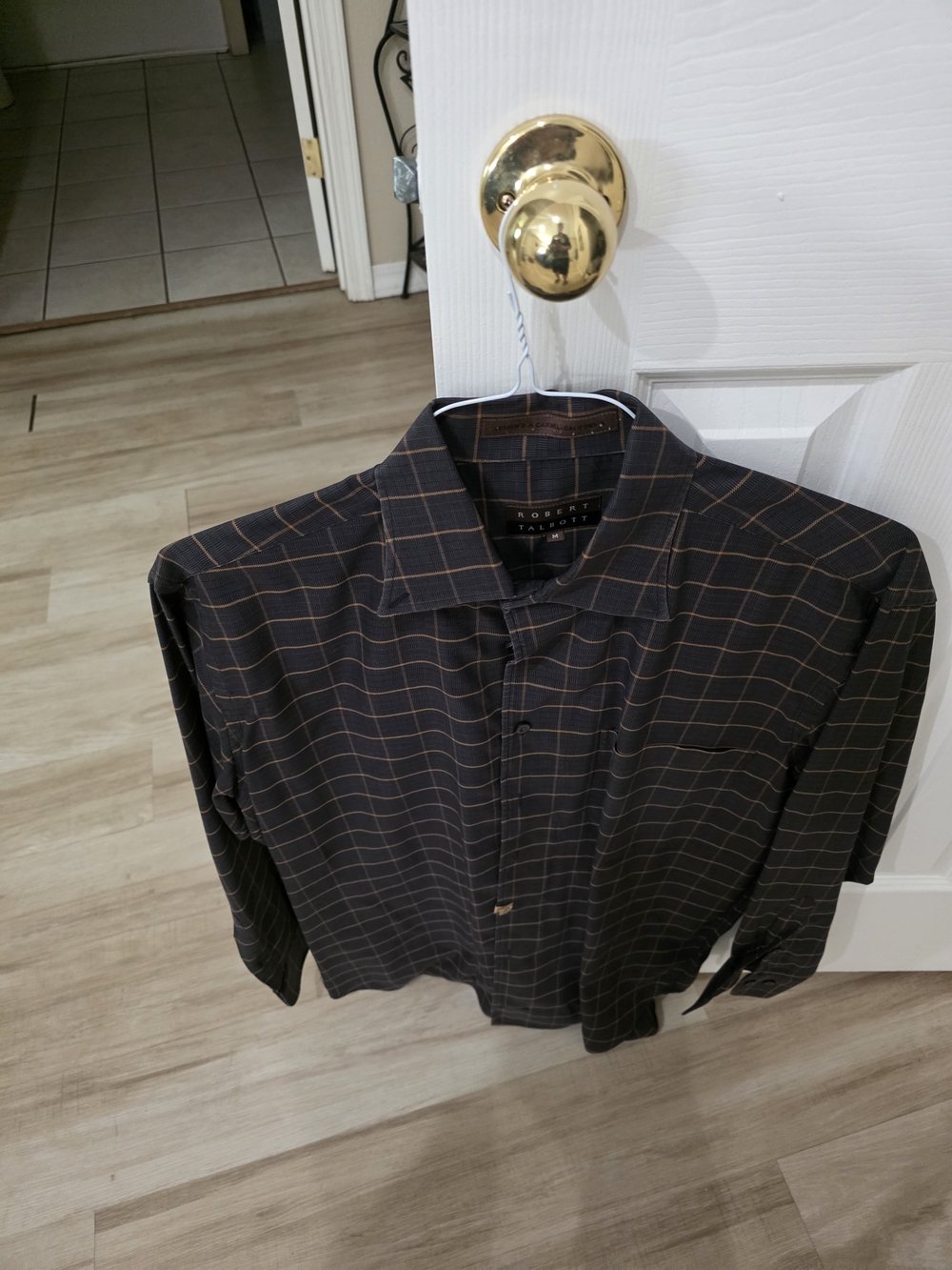Robert Talbott Black Shirt with Brown Windowpane Check